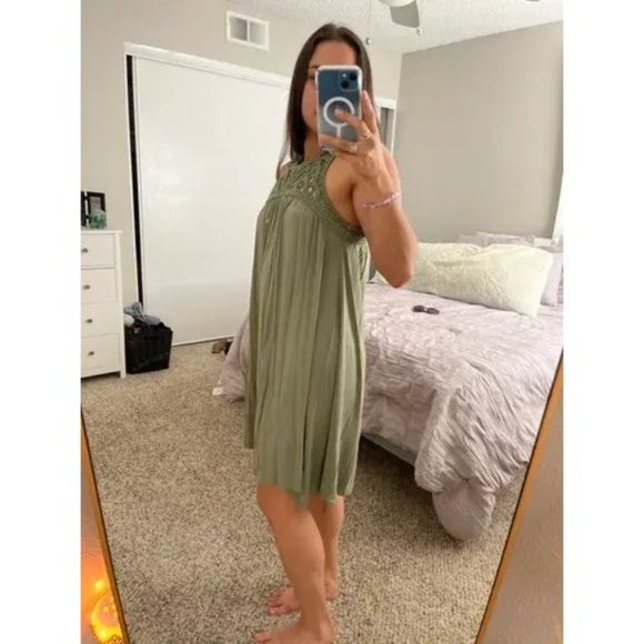 Loft Womens Crochet Swing Mini Dress 70247 Back Keyhole Green Size X Small - Picture 3 of 10